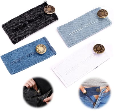 Dailygoods - MOLIMOLI 4-delige knoopverlenging voor broek, tailleverlenging riemen, Dames broek tailleverlenging, Verstelbare tailleriem, Jeans Zwangerschapsbroek Tailleverlenging, 82 × 36mm