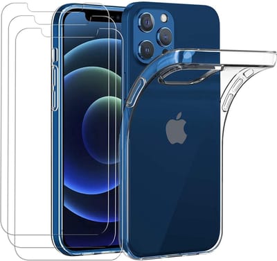 Backcover Hoesje Geschikt voor: iPhone 12 Pro Max Hoesje Transparant TPU Siliconen Soft Case + 3X Tempered Glass Screenprotector