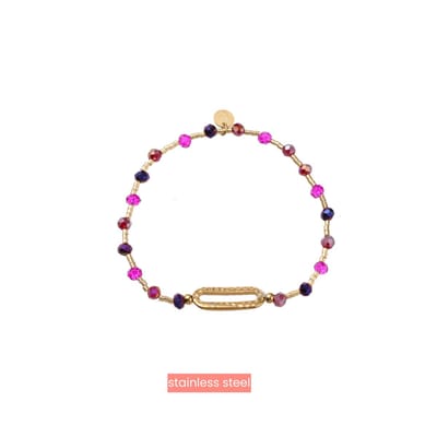 Day&Eve by Go Dutch Label Armband (Sieraad) Elastisch Ovaal Gehamerd Kralen Fuchsia