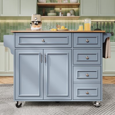 Wishdor Keukeneiland - Inklapbaar En Multifunctioneel - Modern - Voor De Keuken - MDF - Babyblauw - 110 X 45-75 X 92 Cm