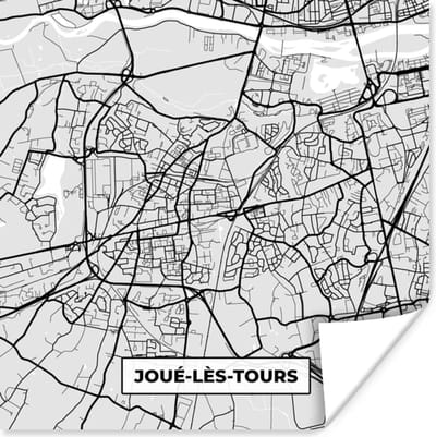 Poster Joué-lès-Tours – Plattegrond - Frankrijk – Kaart – Stadskaart - 100x100 cm XXL