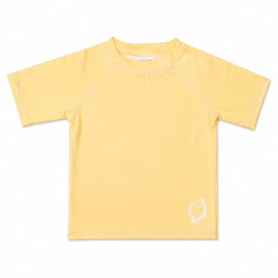 Ducksday - UV-Zwemshirt voor baby - UV-werend UPF50+ - Rashguard met Korte mouwen - unisex - Geel effen - maat 1 jaar- 74/80