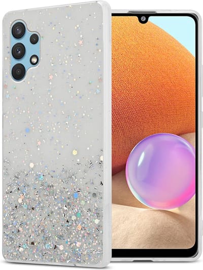 Cadorabo Hoesje geschikt voor Samsung Galaxy A32 4G in Transparant met Glitter - Beschermhoes van flexibel TPU silicone met fonkelende glitters Case Cover Etui