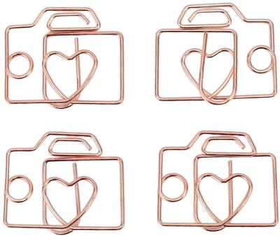 Dailygoods- Paperclips 80 Stuks - Cameravormige Clips - Roségouden/Gouden Afwerking - Bladwijzers - Decoratieve Memohouders - Opbergdoos