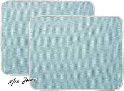 Mrs. Jones Afdruipmat 2-delige set gootsteenmat voor bekers borden potten en pannen sneldrogend onderhoudsvriendelijk beschermend groenblauw ivoor .
