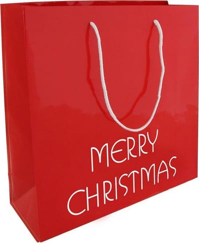 Papieren kersttassen Merry Christmas 26+10x35 cm - Rood - Kerst  - 25 stuks