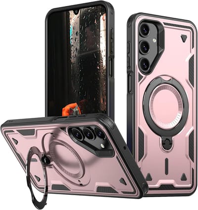 Magsafe Hoesje Geschikt voor Samsung Galaxy A26 Hoesje Rose Goud - Armor Hoesje met Met Draaibare Ring Houder