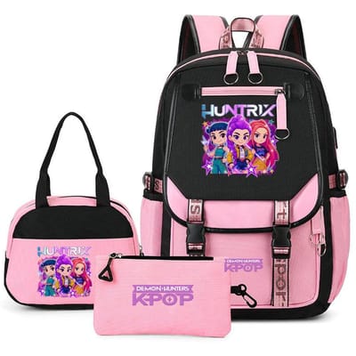 Ensemble Sacs à Dos KPop Demon Hunters Capacité Sac d'École Étudiant Pour Adolescent Avec Sacs Repas Sac à Dos Pour Femmes Garçons Filles Usage Quotidien pink