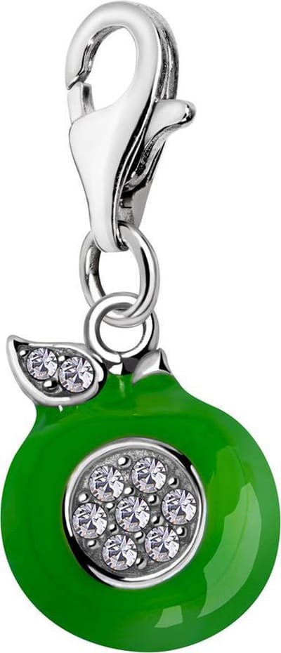 Quiges – 925 - Zilver – Charm - Bedel - Hanger - Appel Groen - met – sterling - zilver - karabijnslot - geschikt - voor -Bedelarmband HC197