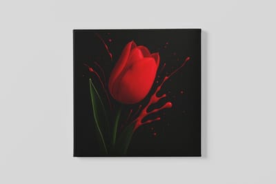 Vierkant Canvas Schilderij - Rode Tulp - Bloemen - 100x100 cm