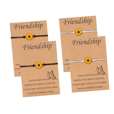 Bixorp Friends Vriendschapsarmbandjes voor 4 met Zonnebloem Wit & Zwart Bandje - BFF Armband Meisjes - Best Friends Armband Vriendschap Cadeau voor Vier