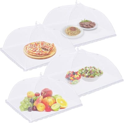 Voedselhoes - 4 stuks - 43×43cm - Pop-up gaas voedselhoes - Geschikt voor barbecues, buiten, feesten, picknicks en thuiskeukens - Wit