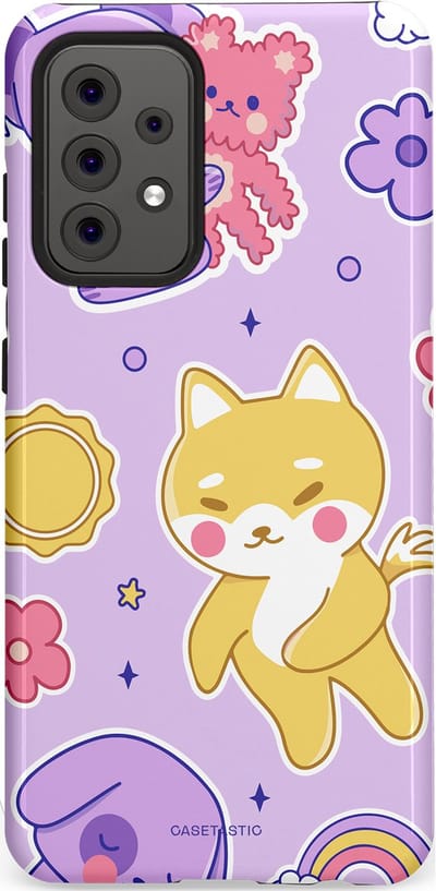 Casetastic hoesje geschikt voor Samsung Galaxy A52 (2021) 5G / Samsung Galaxy A52 (2021) 4G - Dubbellaagse bescherming - Knuffelvriendjes - Fashion Case - Lichtroze Lila Goud