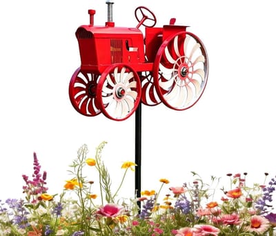Windspinner Tractor - Tuindecoratie Buiten - Tuin Verfraaien - Breeze Activated - 68 cm Hoog - Rood