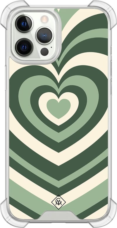 Casimoda® hoesje - Geschikt voor iPhone 12 Pro - Groen Hart Swirl - Shockproof case - Extra sterk - Siliconen/TPU - Groen, Transparant