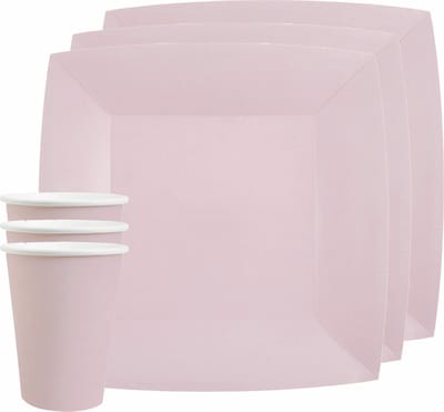 Santex feest/verjaardag servies set - 10x bordjes en bekertjes - lichtroze - karton