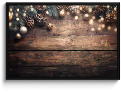 Poster in lijst - Fotolijst 90x60 cm - Posters - Kerstdecoratie - Houten - Dennenappel - Bruin - Posterlijst zwart - Decoratie - Wanddecoratie woonkamer - Muurdecoratie slaapkamer - Kerstversiering - Kerstdecoratie voor binnen - Kerstmis