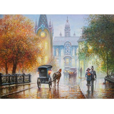Diamant borduurwerk koets romantische stadswandeling op regenachtige diamant schilderij kruissteek volledige ronde 20X30CM gray