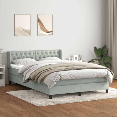 vidaXL - Boxspring - met - matras - fluweel - lichtgrijs - 160x220 - cm