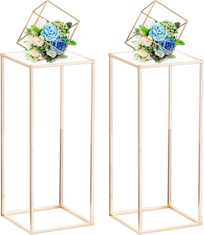 Gouden Vaas - Bloemenstandaard Zuil - Bruiloft Decoratie - Met Acryl Paneel - 2 stuks 60 cm - Goud