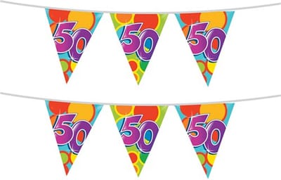 Haza Vlaggetjes 50 jaar - leeftijd verjaardag - 2x stuks - plastic 10m