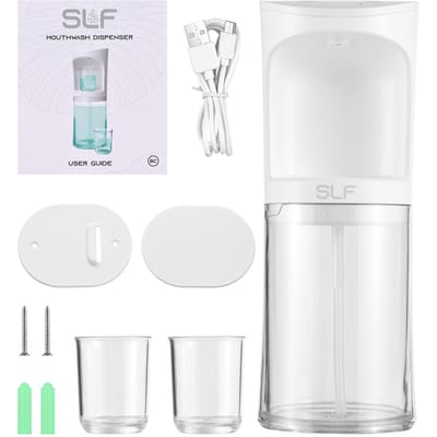 Distributeur de Bain de Bouche Automatique pour Salle de Bain Sans Contact avec Réservoir de 18 fl.oz 2 Gobelets Magnétiques USB blanc