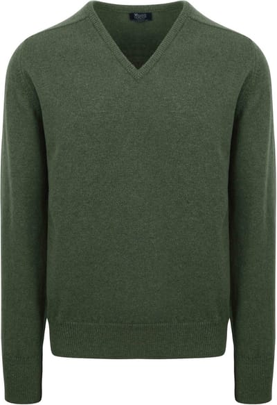 William Lockie Pullover Lamswol V-hals Rosemary Groen - Maat M - Heren - Pullovers