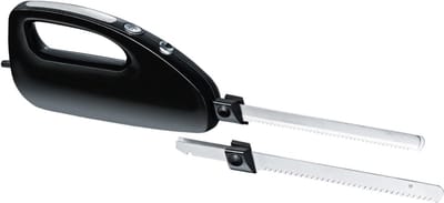 Quvo® Elektrisch Broodmes - Elektrisch Mes Met Vingerbescherming – Broodsnijder Incl. Twee Roestvrijstalen Messen - Electrisch Broodmes- Zwart - ‎43x 6x 11 cm; 780 g