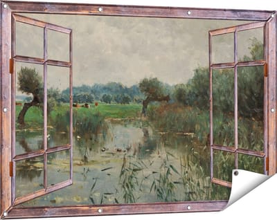 Gards Tuinposter Doorkijk In de Uiterwaarden van de IJssel - Willem Roelofs - 120x80 cm - Tuindoek - Tuindecoratie - Wanddecoratie buiten - Tuinschilderij