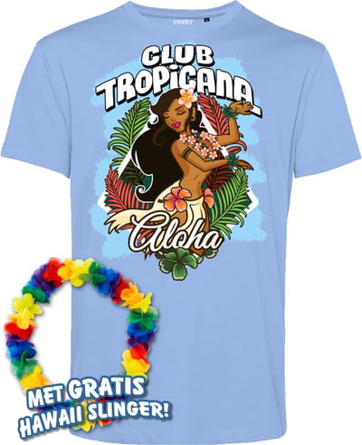 T-shirt Hula Meisje Aloha | Toppers in Concert 2024 | Club Tropicana | Hawaii Shirt | Ibiza Kleding | Lichtblauw | maat XS