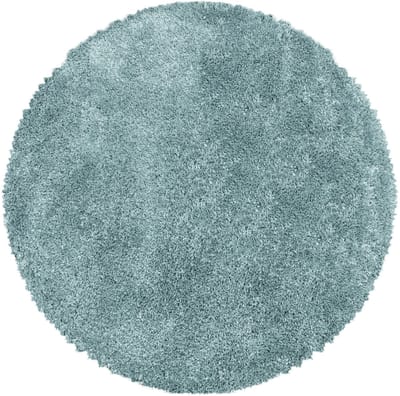 Extra hoogpolig shaggy vloerkleed Fluffy - rond - blauw - 120x120 cm