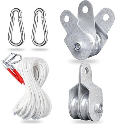 Dubbele Katrol Set met 2 Kogellagers, Galvalume Staal en 10 Meter Nylon Touw voor 500 kg Lasten