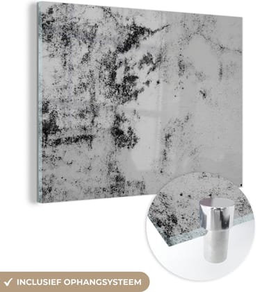 Glasschilderij - Steen - Wit - Graniet - Zwart - Design - 160x120 cm - Wanddecoratie - Woondecoratie