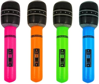 Opblaasbare Microfoons - Ballon Muziek Speelgoed - Feest Accessoires - Set van 4 stuks - 35 cm hoogte - Vier Kleuren
