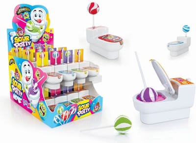 Johny Bee - zure wc dipper loly 24 X 19 gram - Snoep in de vorm van een WC pot! Display