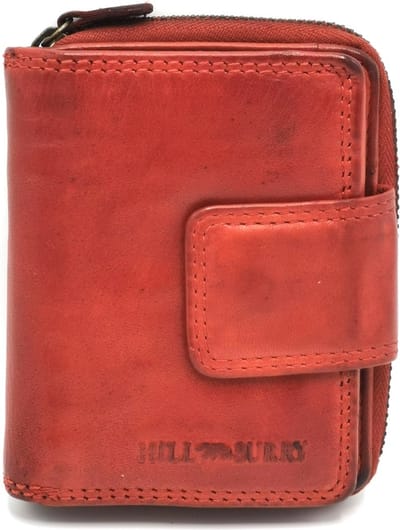 HillBurry Portemonnee Gewassen Leer Rood - met RFID - soepel kwaliteitsleer - veel opbergvakjes - (bxhxd) ca. 10,5cm x 8,5cm x 2,5cm