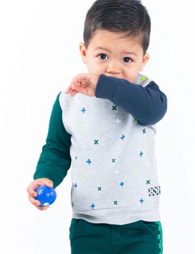 B-NOSY Baby sweater Grijs melee/Groen/marine maat 80