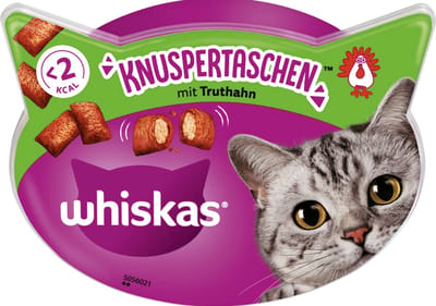 6x Whiskas Temptations Kalkoen - 6x 60gr - Krokant vanbuiten - Zacht vanbinnen - Nieuwe verpakking