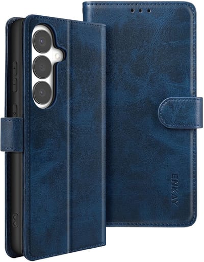ENKAY, Etui Geschikt voor Galaxy S26 met Gehard Glas en Polsband inclusief Screenprotector, Nachtblauw