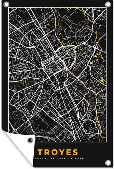 Muurdecoratie Kaart – Stadskaart – Troyes - Plattegrond – Frankrijk - 120x180 cm - Tuinposter - Tuindoek