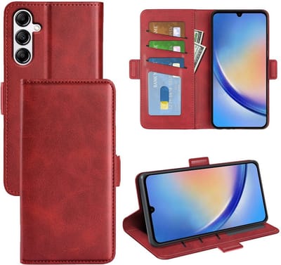 MobyDefend Hoesje - Geschikt voor Samsung Galaxy A34 - Luxe Wallet Book Case (Sluiting Zijkant) - Rood