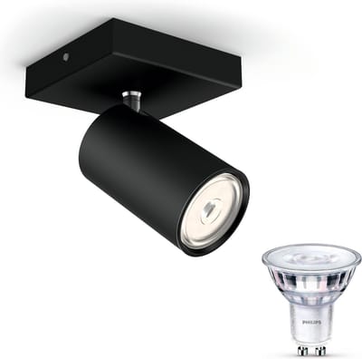 Philips Kosipo Opbouwspot (Zwart) - Warmwit Licht - Wandspot of Plafondspot met 1 Lichtpunt - GU10 - SceneSwitch - Eenvoudig Dimbaar met Je Klassieke Schakelaar