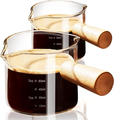Espresso kopjes - Glazen maatbekers - Koffie bereiden - Dubbele tuit ontwerp - Set van 2 75ML - Helder glas