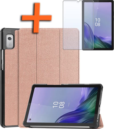 Hoesje - Geschikt voor Lenovo Tab M9 - Met Screenprotector - Trifold Bookcase - Hard Cover - Hardcover Book Case - Tablet Hoes - Rosé goud