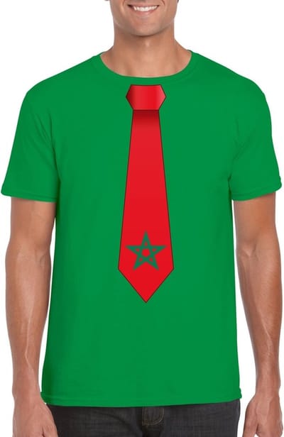 Groen t-shirt met Marokkaanse vlag stropdas heren - Marokko supporter S