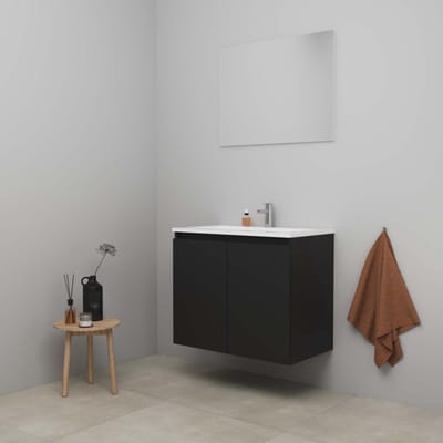 On-Line Badkamermeubelset - 80 cm - Bouwpakket - Greeploos 2 Deuren - Acryl Wastafel - 1 Kraangat - Spiegel - Mat Zwart
