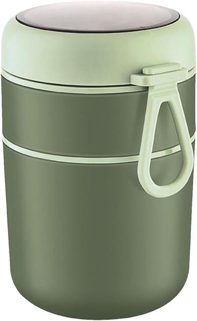 Warme lunchcontainer - Geïsoleerde pot - Warm eten meenemen - Lekvrij roestvrij staal - 16 x 10.5 cm - Groen