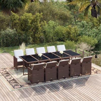 vidaXL - 11-delige - Tuinset - met - kussens - poly - rattan - bruin