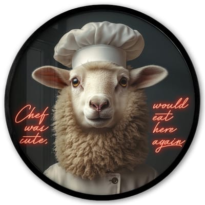 Poster in lijst Rond - Fotolijst 40x40 cm - Posters - Schaap - Kokskleding - Neon - Quote - Ronde posterlijst zwart - Decoratie - Wanddecoratie woonkamer - Muurdecoratie slaapkamer