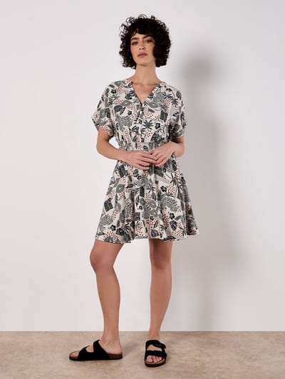 Mini-jurk van linnenmix met tropische print